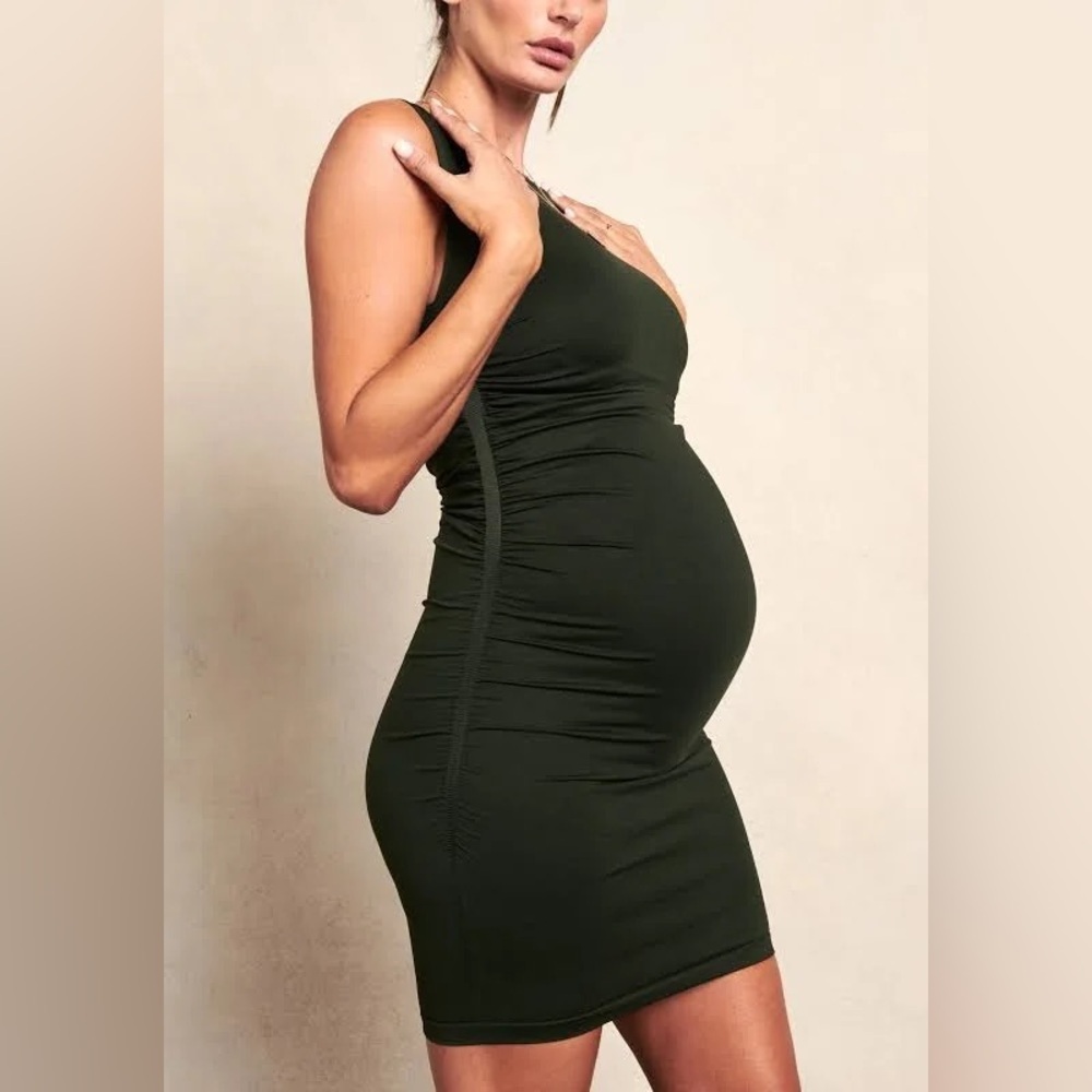 BLANQI Maternity Everyday Sleeveless Ruched Tank Dress S/M Green